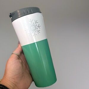 New DUNKIN 2016-Stainless Steel/Plastic 15.25oz Travel Mug•Christmas White&Green